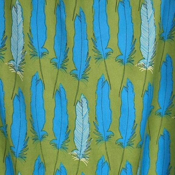 Fossil Silky Soft Feather Print Green Shift Dress Microfiber Sleeveless Tribal - Picture 5 of 10